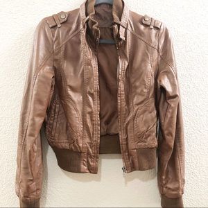 Faux Leather Moto Jacket Brown Women’s Medium